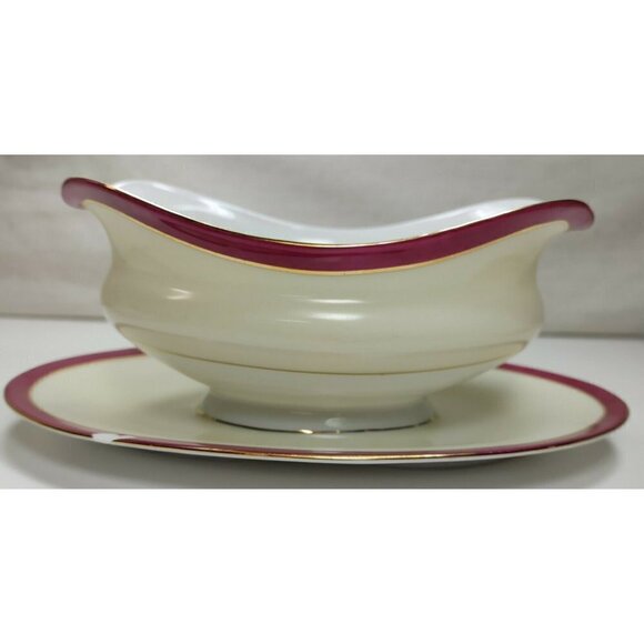 Victoria Other - Vintage Victoria Ivory Gold Rim China Czechoslovakia Gravy Boat With Plate